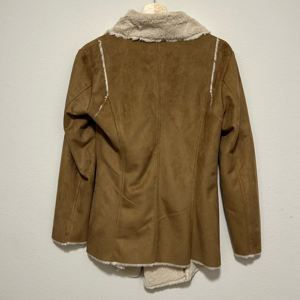 Lovestitch Faux Suede Zip Drapey Asymmetrical Jacket Faux Fur Lined Small - Picture 5 of 9